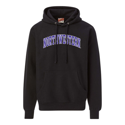 Northwestern University Wildcats Men's MV Super-Heavy Pro-Weave Fleece Black Hooded Sweatshirt with Two Color Arch Design