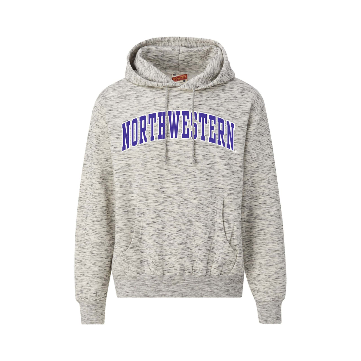 Northwestern University Wildcats Men's MV Super-Heavy Pro-Weave Fleece Salt & Pepper Hooded Sweatshirt with Two Color Arch Design