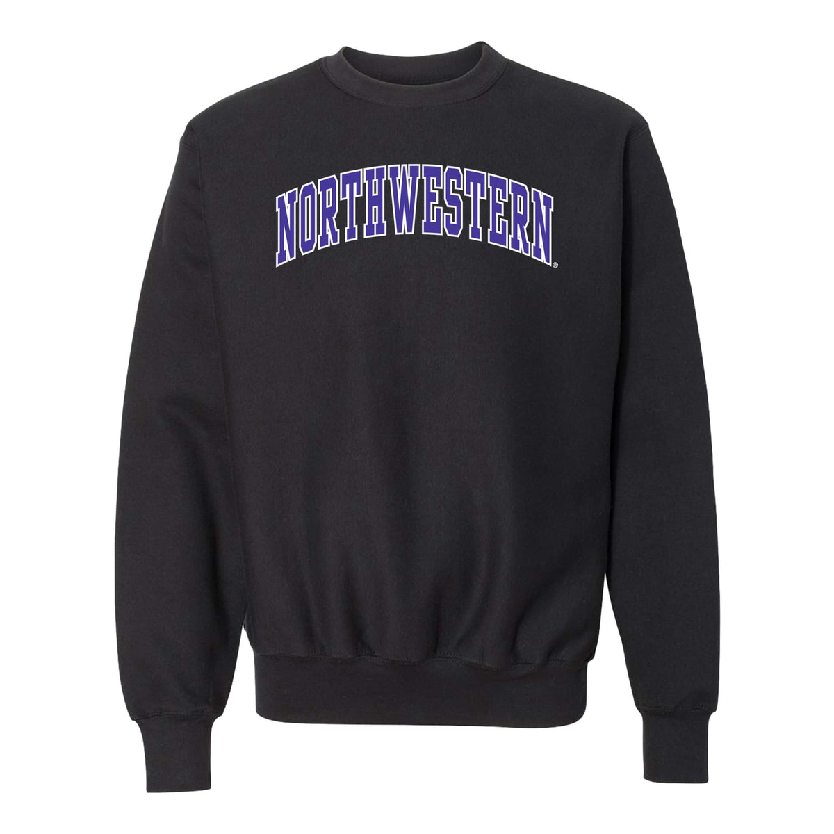 Northwestern University Wildcats Men's MV Pro-Weave Super-Heavy Black Crewneck Sweatshirt with Two Color Arch Design