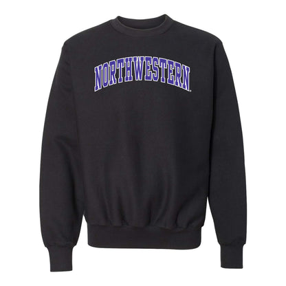 Northwestern University Wildcats Men's MV Pro-Weave Super-Heavy Black Crewneck Sweatshirt with Two Color Arch Design