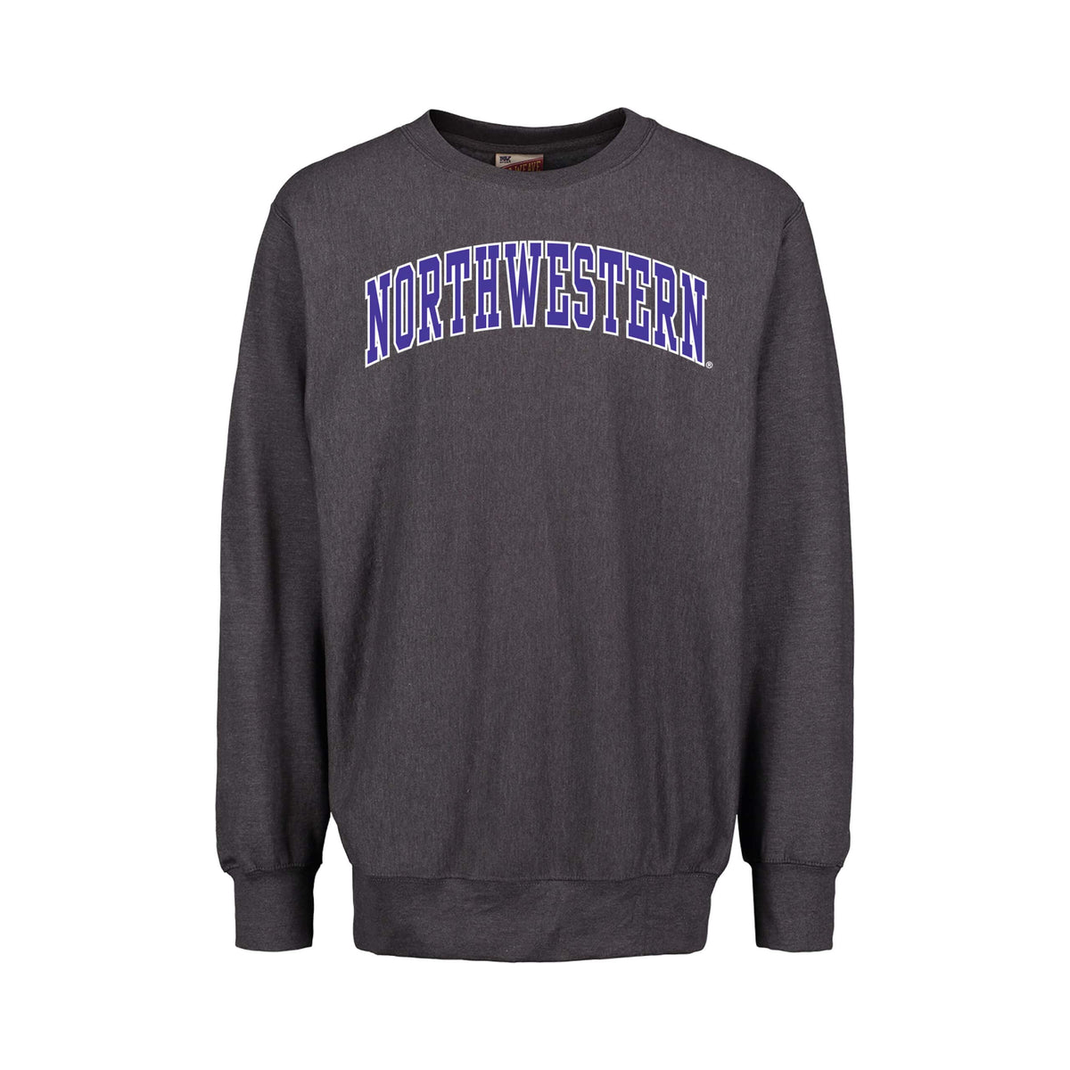 Northwestern University Wildcats Men's MV Pro-Weave Super-Heavy Charcoal Crewneck Sweatshirt with Two Color Arch Design
