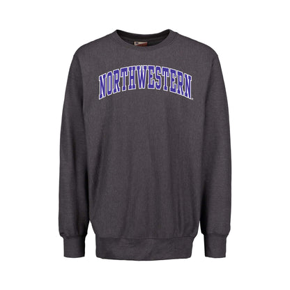 Northwestern University Wildcats Men's MV Pro-Weave Super-Heavy Charcoal Crewneck Sweatshirt with Two Color Arch Design