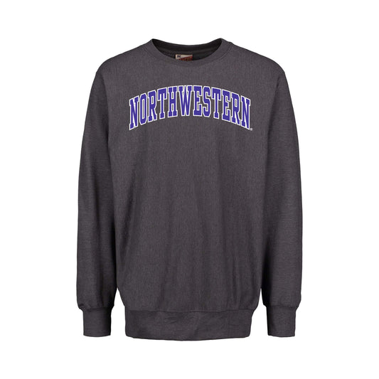 Northwestern University Wildcats Men's MV Pro-Weave Super-Heavy Charcoal Crewneck Sweatshirt with Two Color Arch Design