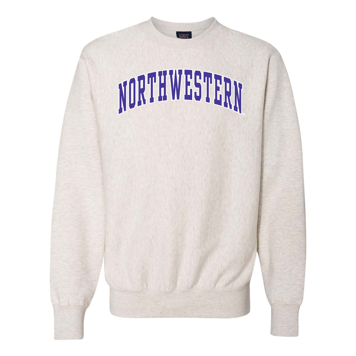 Northwestern University Wildcats Men's MV Pro-Weave Super-Heavy Oatmeal Heather Crewneck Sweatshirt with Two Color Arch Design