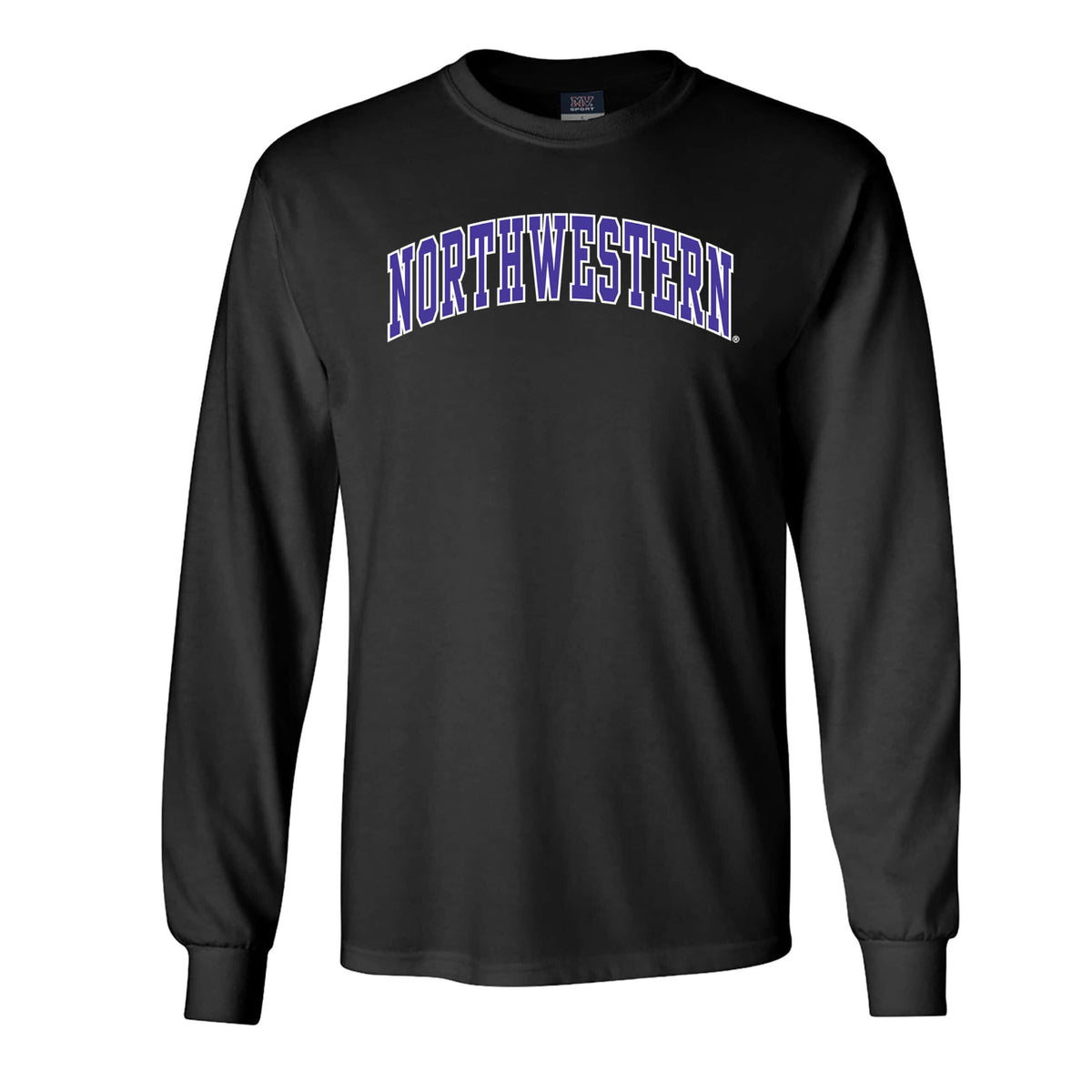 Northwestern University Wildcats Men's MV Black Classic Long Sleeve Tee with Two Color Arch Design