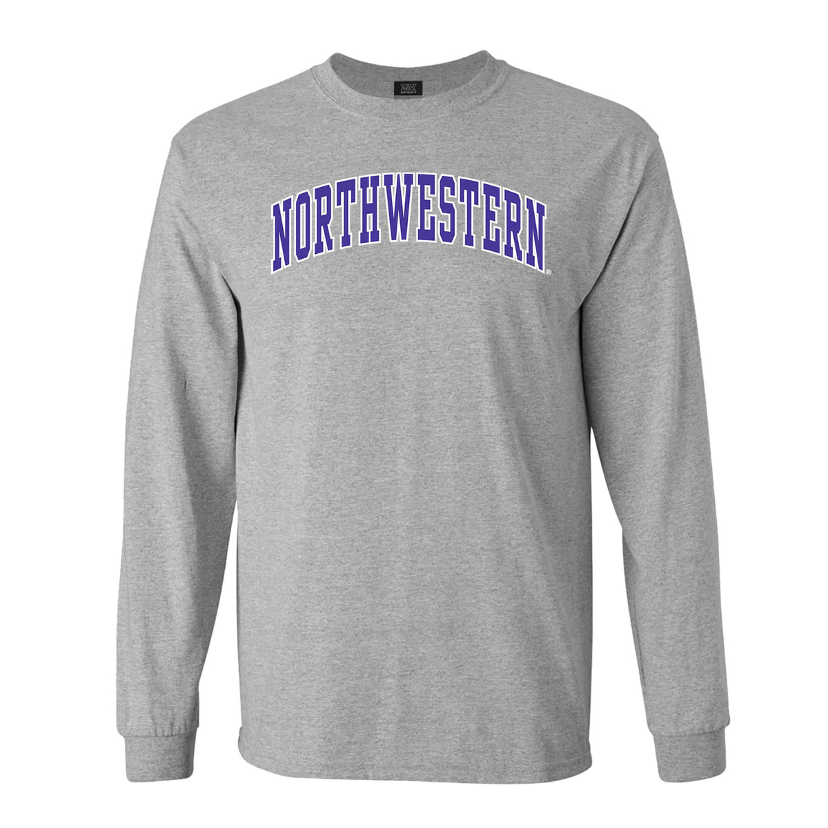 Northwestern University Wildcats Men's MV Heather Grey Classic Long Sleeve Tee with Two Color Arch Design