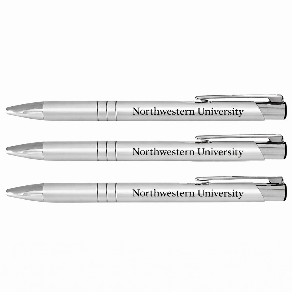 Northwestern University Wildcats Laser Engraved Silver Aura Pen Pack of 3