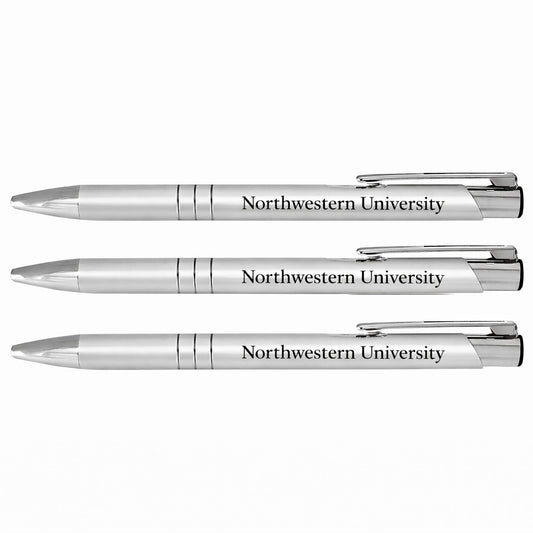 Northwestern University Wildcats Laser Engraved Silver Aura Pen Pack of 3