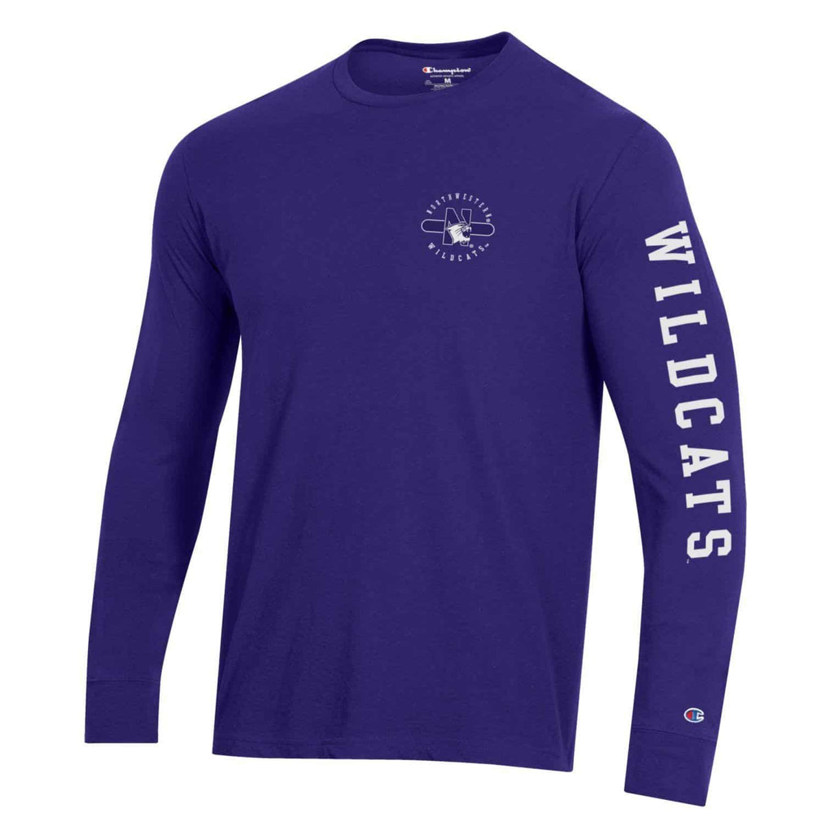 Northwestern University Wildcats Men's Purple Long Sleeve Tee Shirt with Three Location Print_front