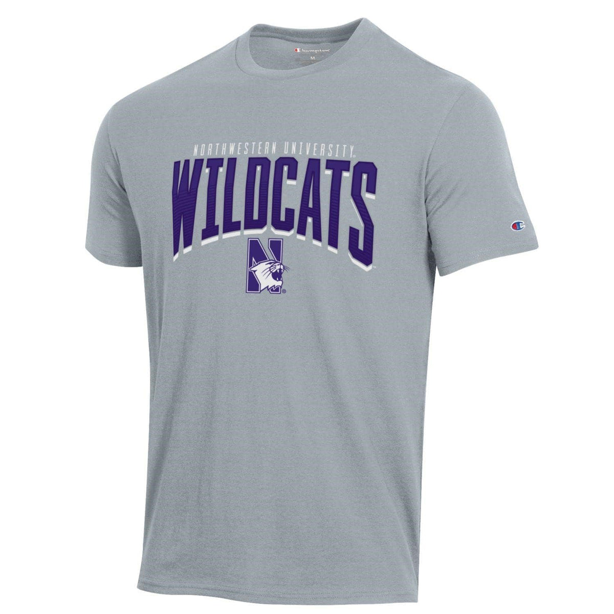 Northwestern University Wildcats Men's Steel Grey Short Sleeve Tee Shirt with HD Northwestern Wildcats Over N-cat Design