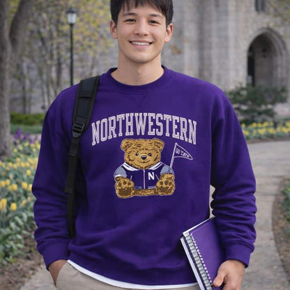 Northwestern University Wildcats Men's Purple Crewneck Sweatshirt with Sitting Bear Design