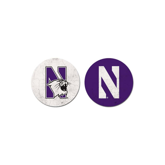 Northwestern University Wildcats Auto Coasters Set of Two with N-Cat & N Design