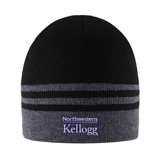 Northwestern I Kellogg Crew Charblack Knit Beanie Hat with Varsity Stripes