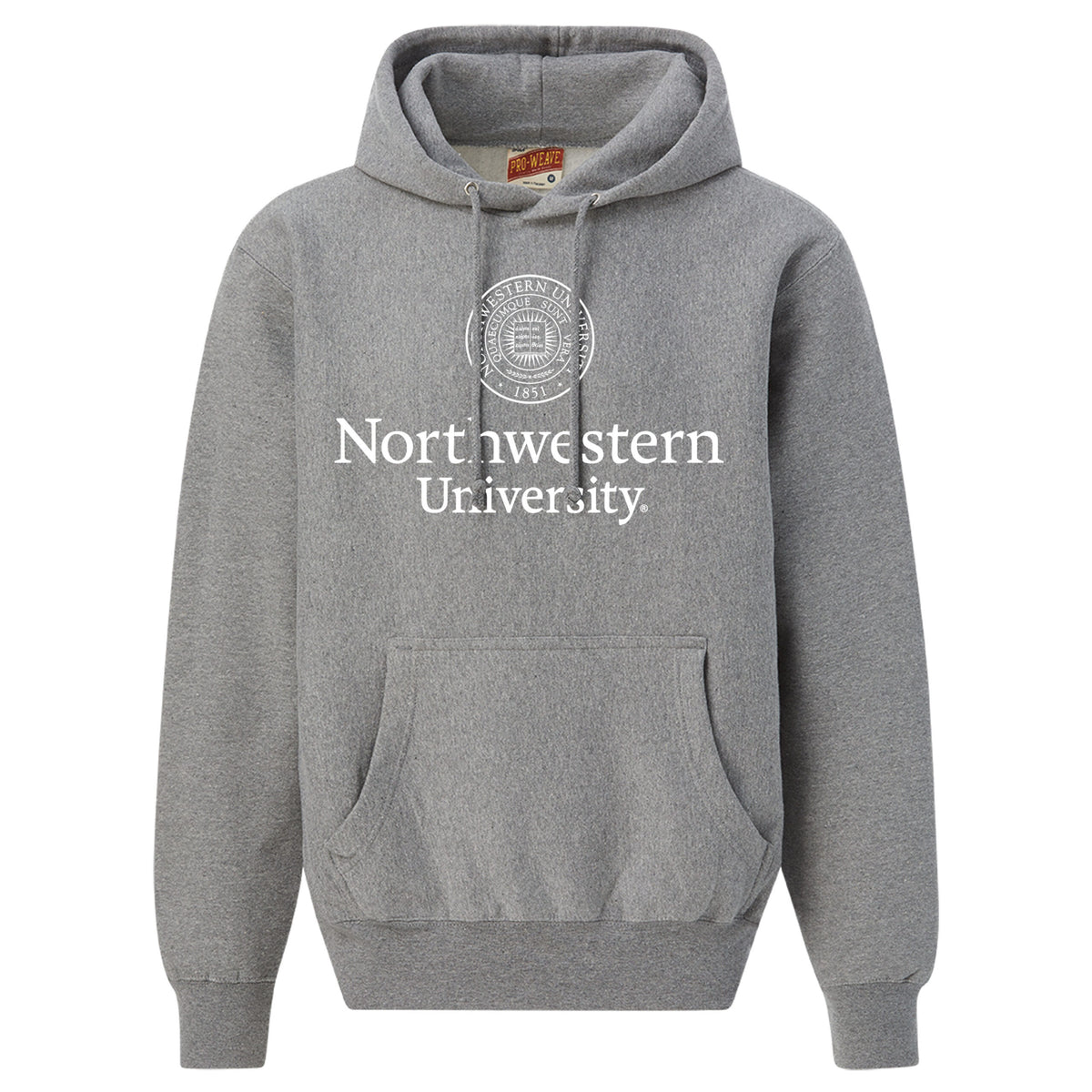 Northwestern University Wildcats Men's MV Super-Heavy Pro-Weave Fleece Graphite Hooded Sweatshirt with Seal Design in White