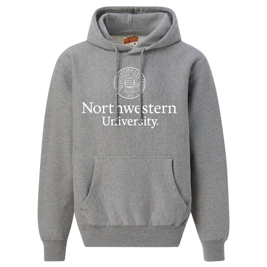 Northwestern University Wildcats Men's MV Super-Heavy Pro-Weave Fleece Graphite Hooded Sweatshirt with Seal Design in White