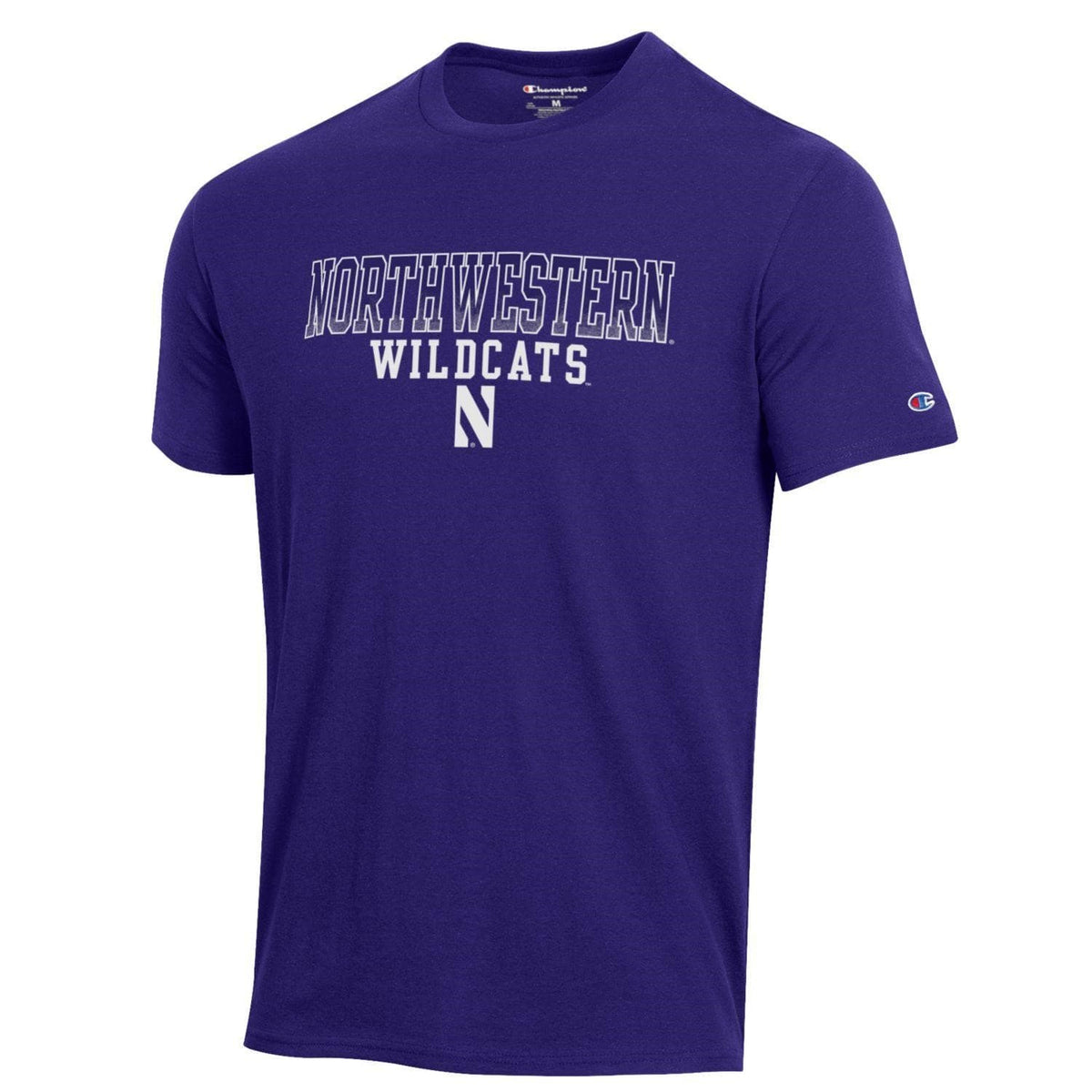 Northwestern University Wildcats Men's Purple Short Sleeve Tee Shirt with Straight Northwestern Wildcats Over N Design