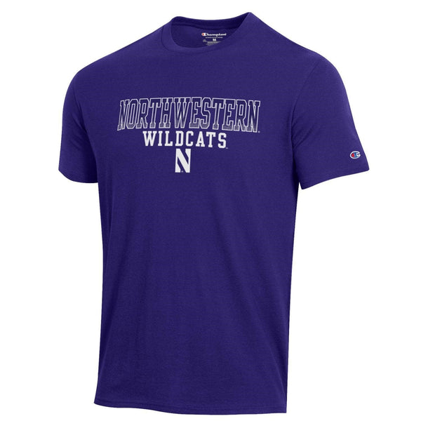 Northwestern University Wildcats Men's Purple Short Sleeve Tee Shirt with Straight Northwestern Wildcats Over N Design