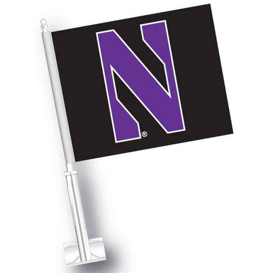 Northwestern University Wildcats Black Car Flag with Stylized N Logo