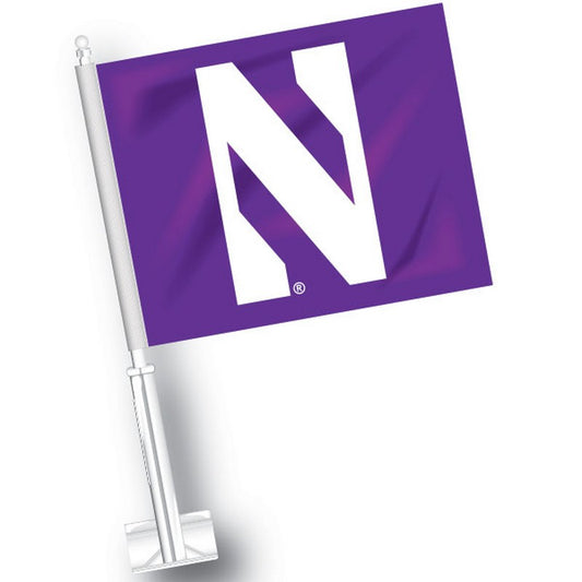 Northwestern University Wildcats Purple Car Flag with Stylized N Logo (White)