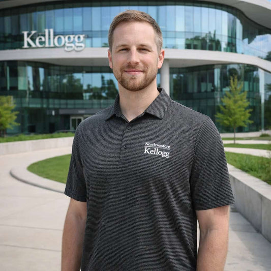 Northwestern I Kellogg Antigua Men's Scheme Black Heather Polo Shirt