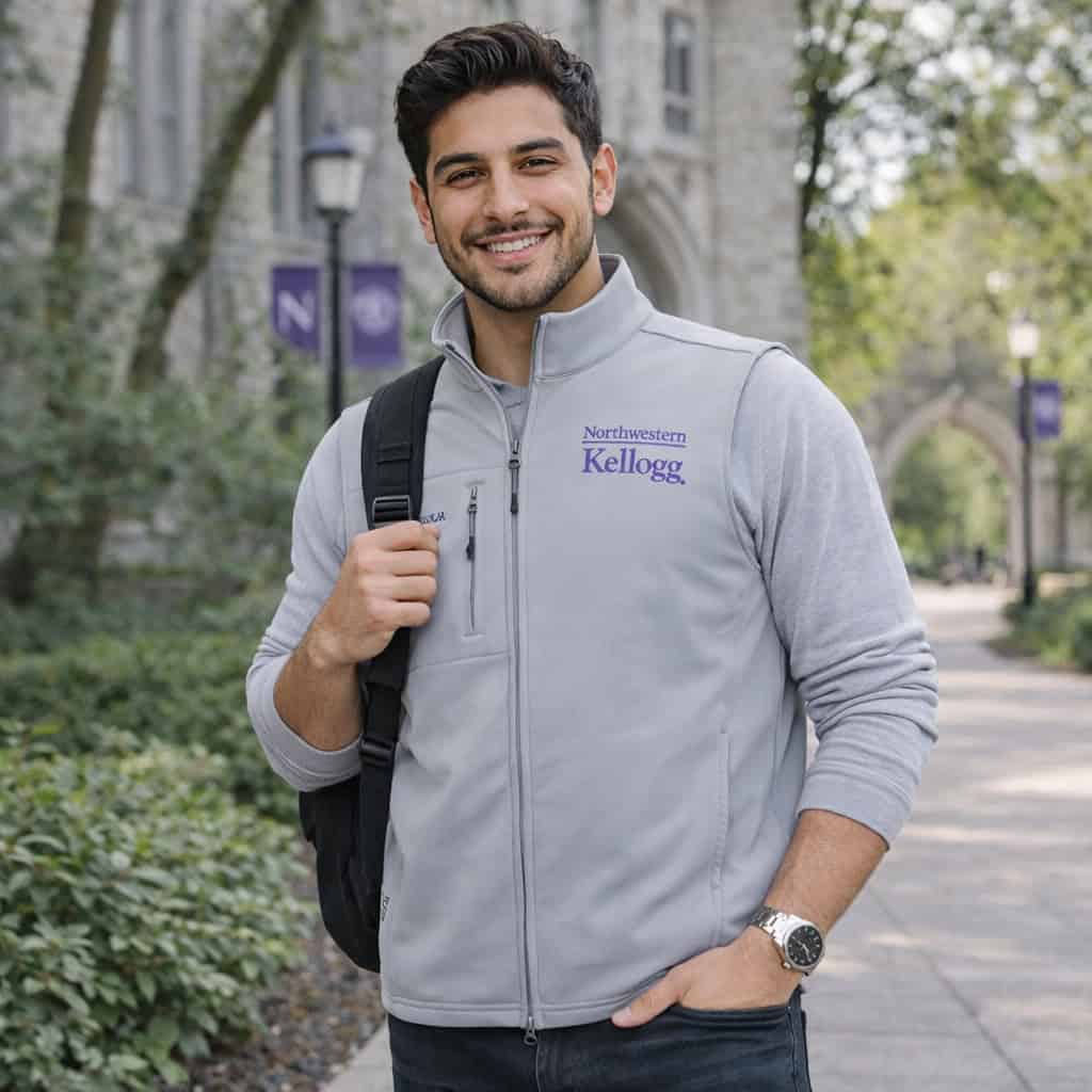 Northwestern I Kellogg Men's Antigua Skyscraper Demand FZ Vest