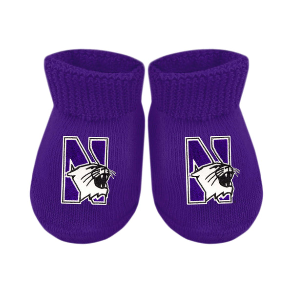 Northwestern University Wildcats Purple Newborn Booties With N-Cat Design-2