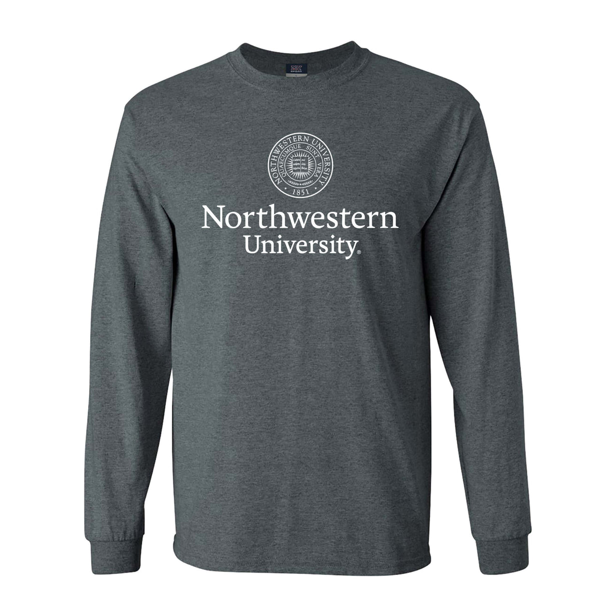Northwestern University Wildcats Men's MV Charcoal Heather Classic Long Sleeve Tee with Seal Design
