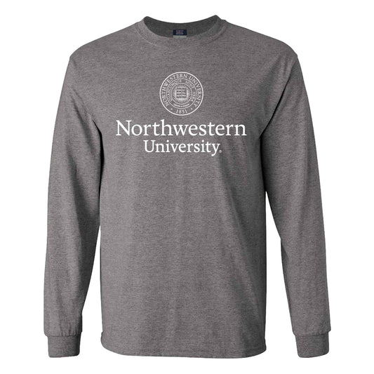 Northwestern University Wildcats Men's MV Graphite Classic Long Sleeve Tee with Seal Design in White