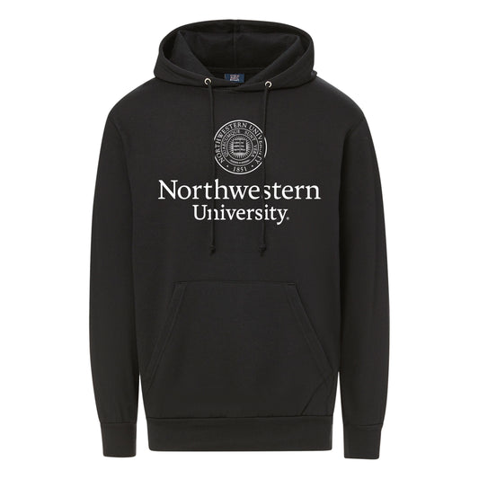 Northwestern University Wildcats Men's MV Fundamental Fleece Black Hooded Sweatshirt with Seal Design