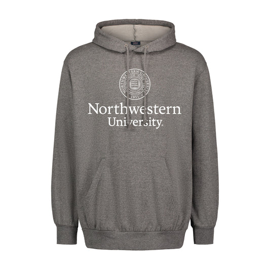 Northwestern University Wildcats Men's MV Fundamental Fleece Graphite Hooded Sweatshirt with Seal Design in White