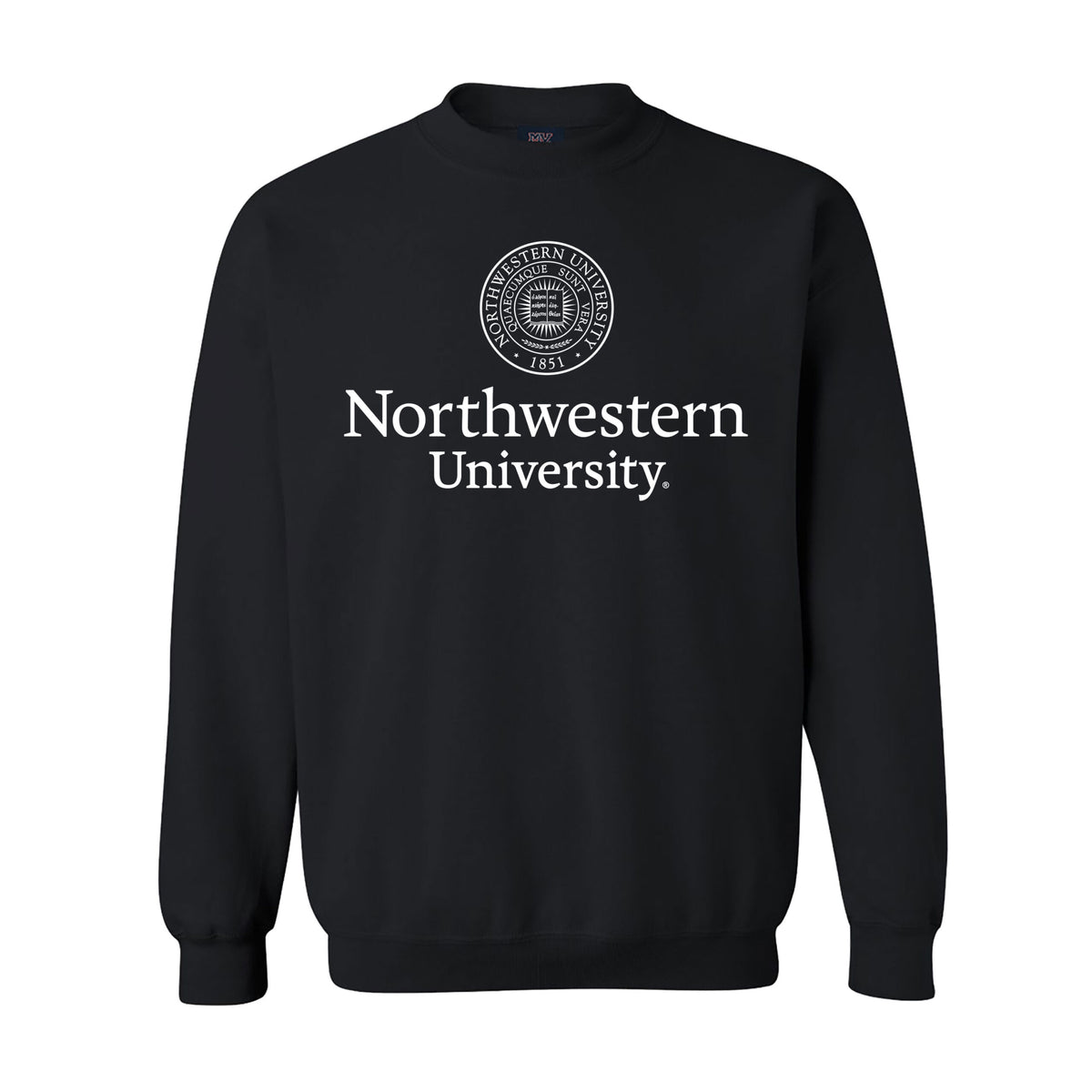 Northwestern University Wildcats Men's MV Fundamental Fleece Black Crewneck Sweatshirt with Seal Design