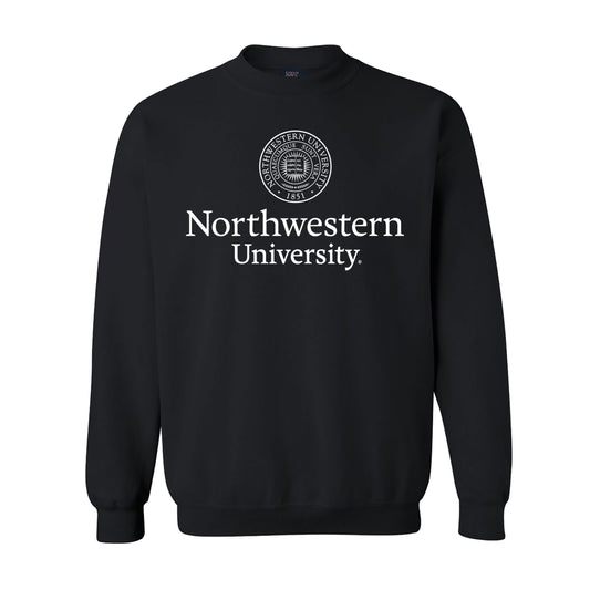 Northwestern University Wildcats Men's MV Fundamental Fleece Black Crewneck Sweatshirt with Seal Design