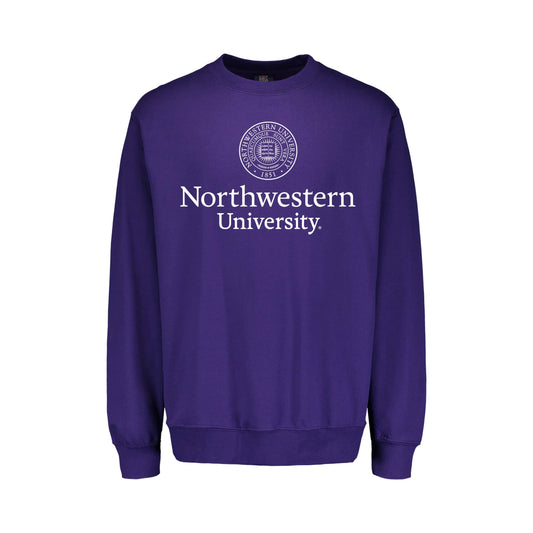 Northwestern University Wildcats Men's MV Fundamental Fleece Purple Crewneck Sweatshirt with Seal Design