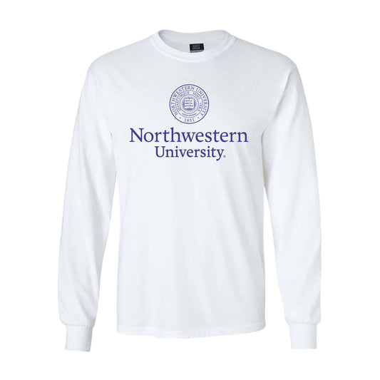 Northwestern University Wildcats Men's MV White Classic Long Sleeve Tee with Seal Design