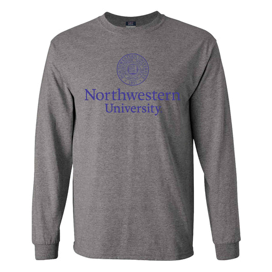 Northwestern University Wildcats Men's MV Graphite Classic Long Sleeve Tee with Seal Design in Purple