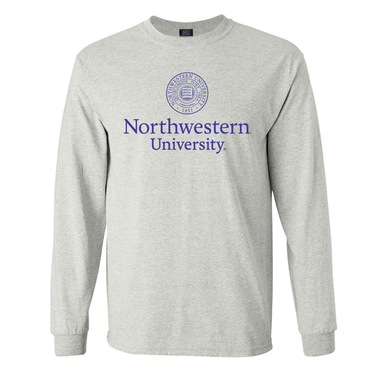 Northwestern University Wildcats Men's MV Marble Heather Classic Long Sleeve Tee with Seal Design
