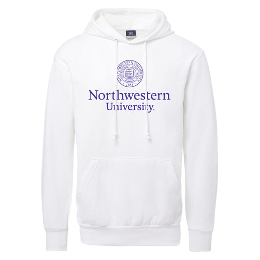 Northwestern University Wildcats Men's MV Fundamental Fleece White Hooded Sweatshirt with Seal Design
