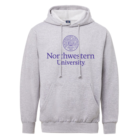 Northwestern University Wildcats Men's MV Fundamental Fleece Heather Grey Hooded Sweatshirt with Seal Design