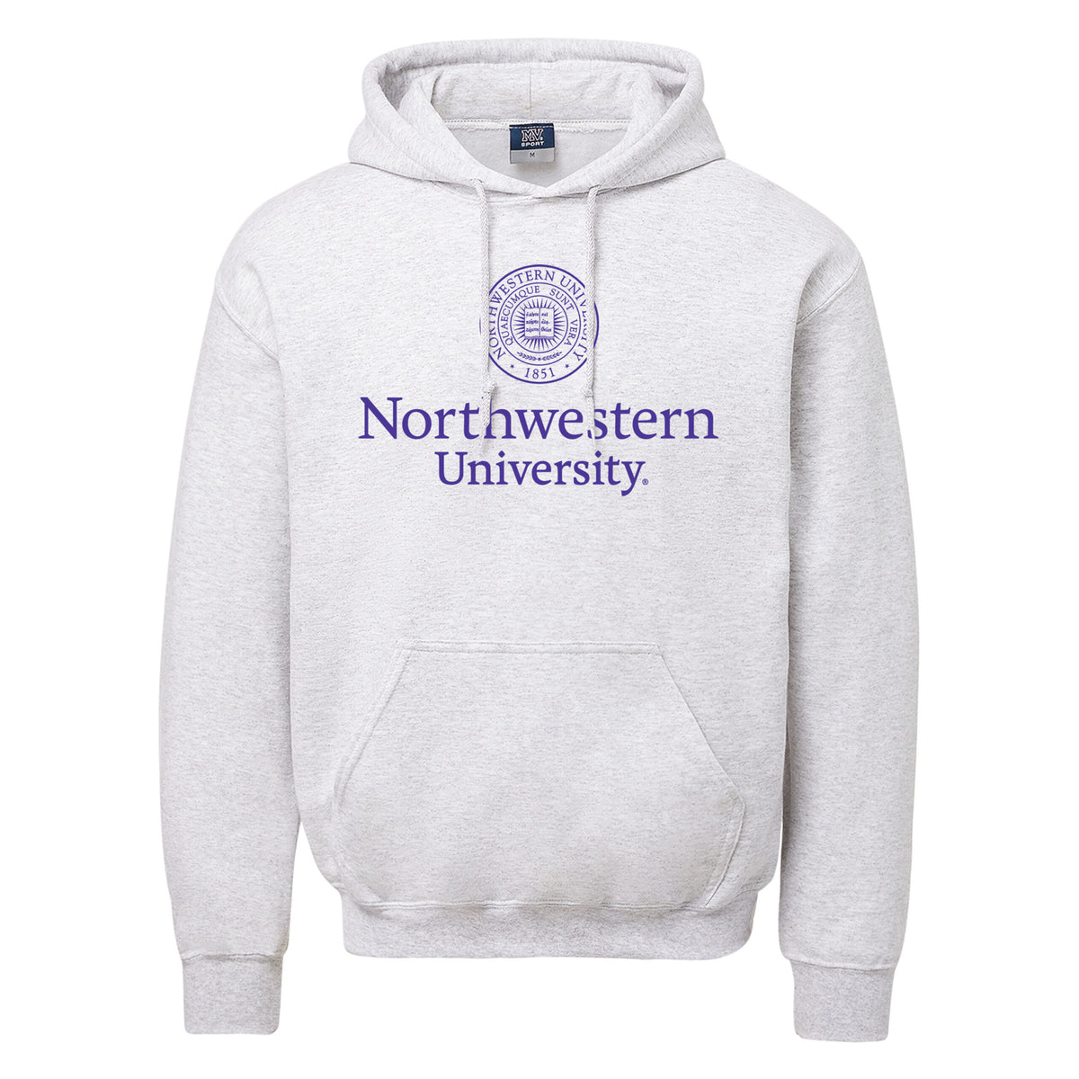 Northwestern University Wildcats Men's MV Fundamental Fleece Marble Heather Hooded Sweatshirt with Seal Design