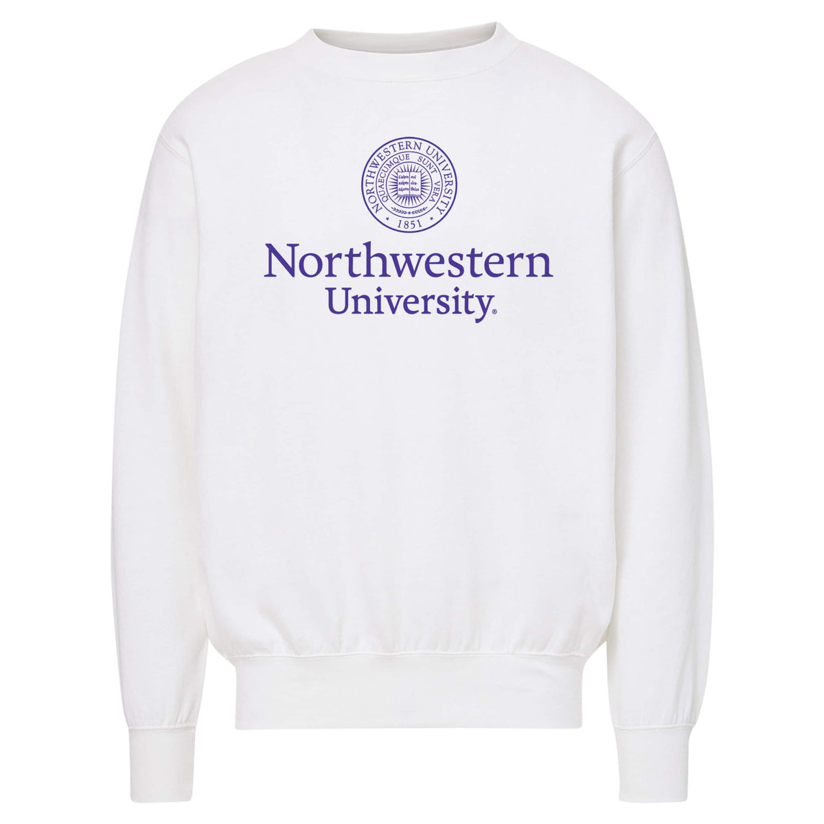 Northwestern University Wildcats Men's MV Fundamental Fleece White Crewneck Sweatshirt with Seal Design