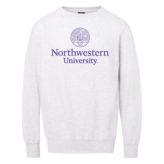 Northwestern University Wildcats Men's MV Fundamental Fleece Marble Heather Crewneck Sweatshirt with Seal Design