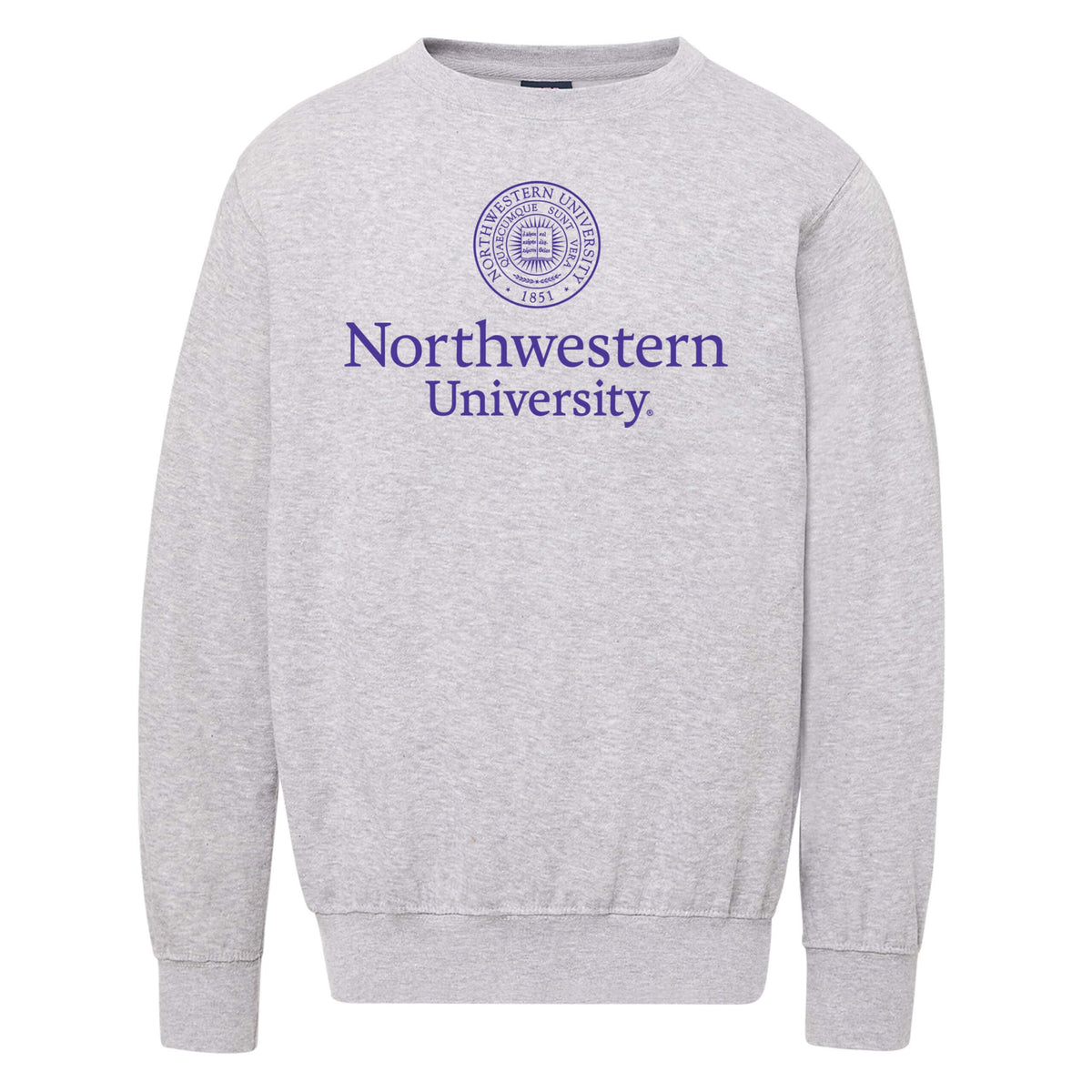 Northwestern University Wildcats Men's MV Fundamental Fleece Heather Grey Crewneck Sweatshirt with Seal Design