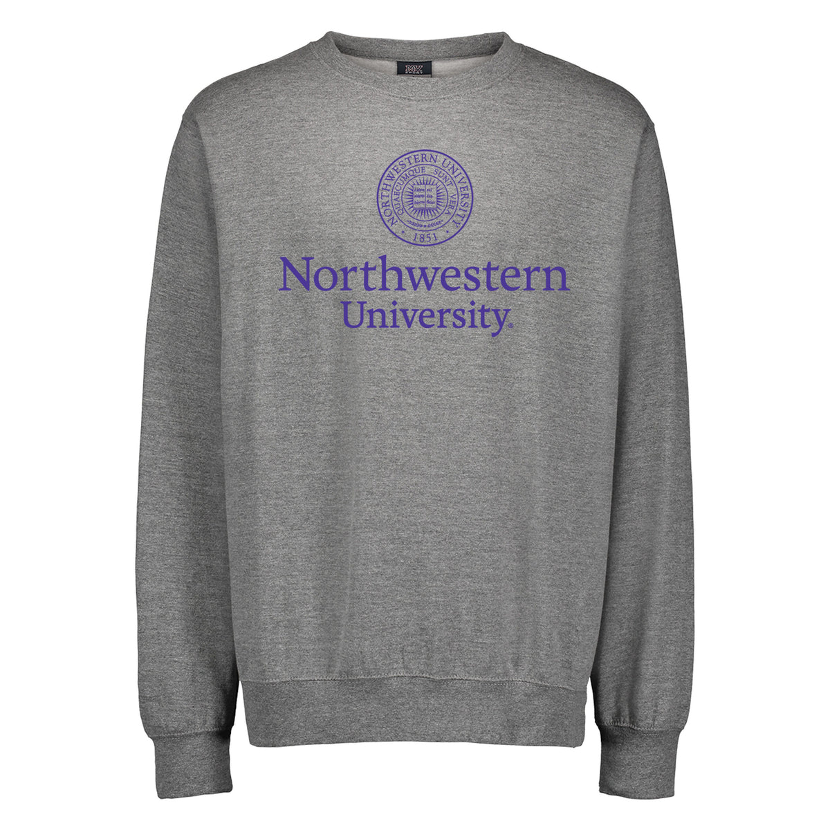 Northwestern University Wildcats Men's MV Fundamental Fleece Graphite Crewneck Sweatshirt with Seal Design in Purple