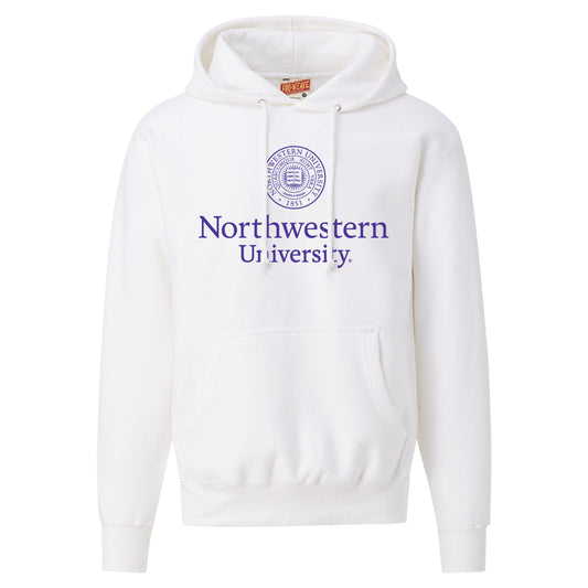 Northwestern University Wildcats Men's MV Super-Heavy Pro-Weave Fleece White Hooded Sweatshirt with Seal Design