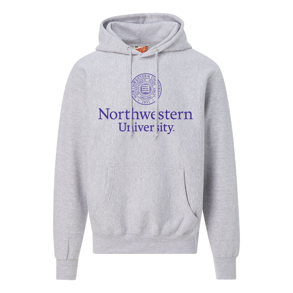 Northwestern University Wildcats Men's MV Super-Heavy Pro-Weave Fleece Heather Grey Hooded Sweatshirt with Seal Design