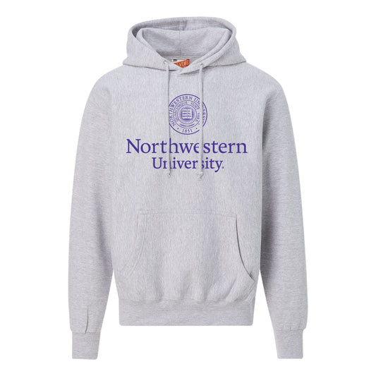 Northwestern University Wildcats Men's MV Super-Heavy Pro-Weave Fleece Heather Grey Hooded Sweatshirt with Seal Design