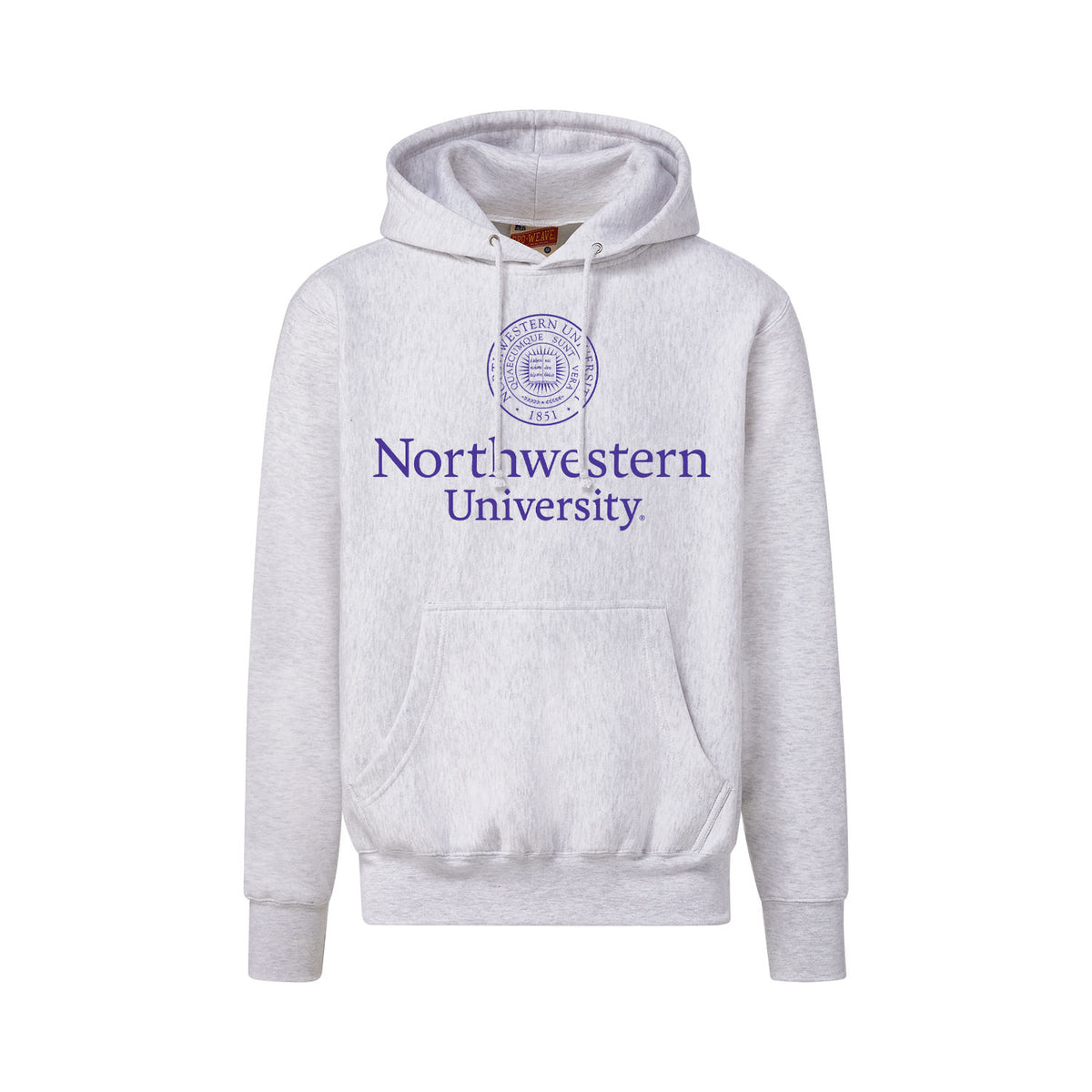 Northwestern University Wildcats Men's MV Super-Heavy Pro-Weave Fleece Marble Heather Hooded Sweatshirt with Seal Design