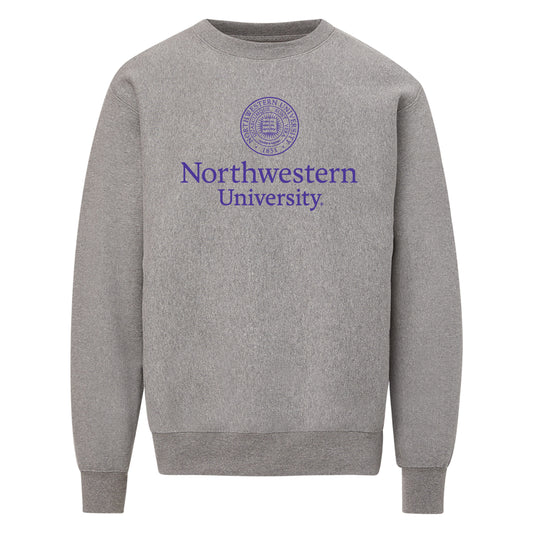 Northwestern University Wildcats Men's MV Pro-Weave Super-Heavy Graphite Crewneck Sweatshirt with Seal Design in Purple