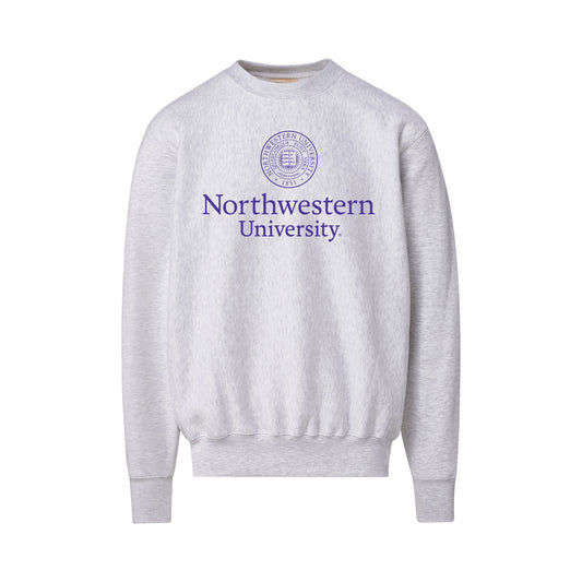 Northwestern University Wildcats Men's MV Pro-Weave Super-Heavy Marble Heather Crewneck Sweatshirt with Seal Design