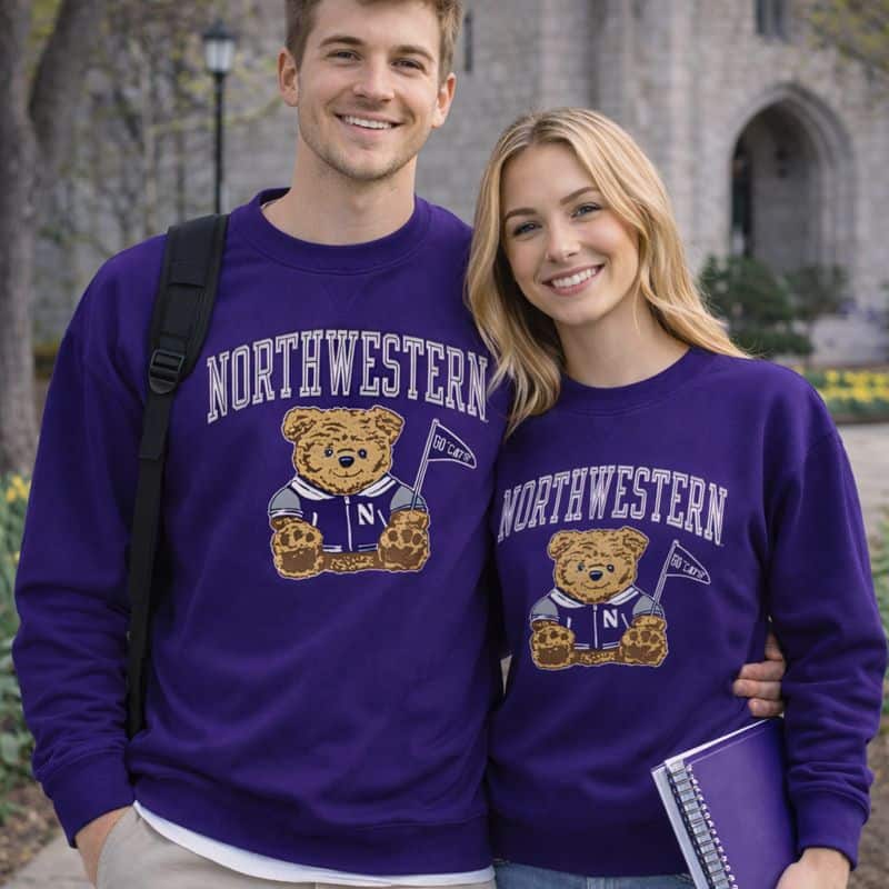 Northwestern University Wildcats Men's Purple Crewneck Sweatshirt with Sitting Bear Design